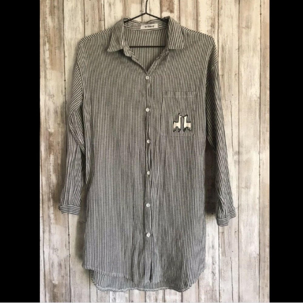The Tilbury Gray White Button Down Shirt Top S